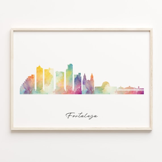 Fortaleza Brazil Watercolor Skyline Coastal Cityscape Travel Poster