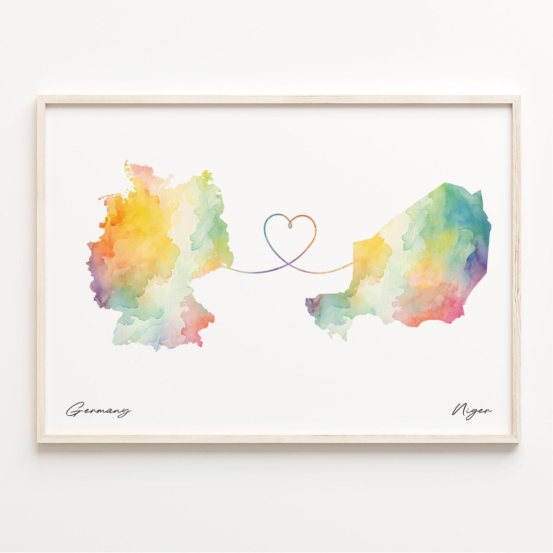 Germany To Niger Watercolor Map Heart Long Distance Love Poster