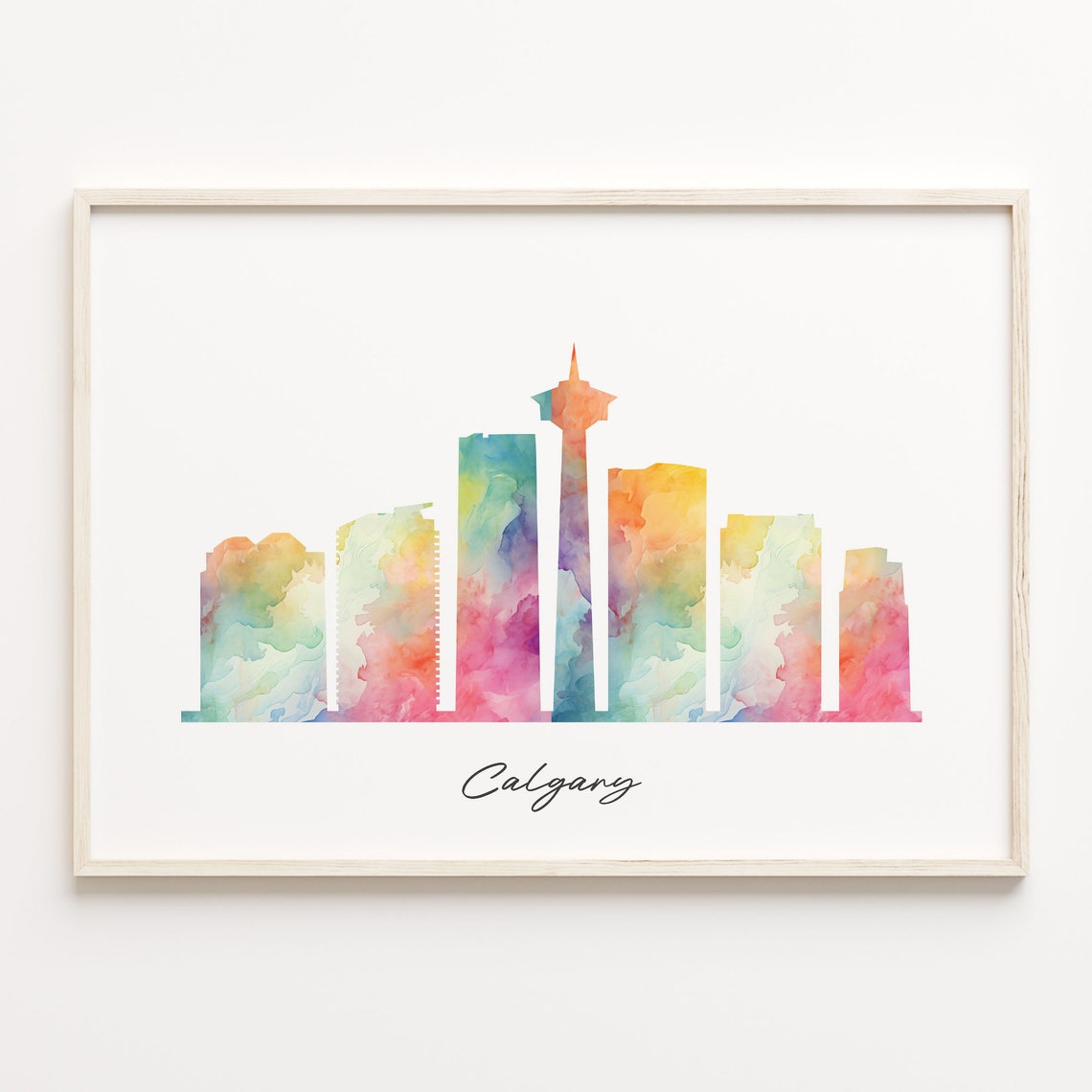 Calgary Canada Watercolor Skyline Cityscape Travel Poster Home Decor