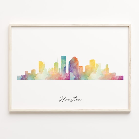 Houston Texas Colorful Watercolor Skyline Cityscape Art Poster