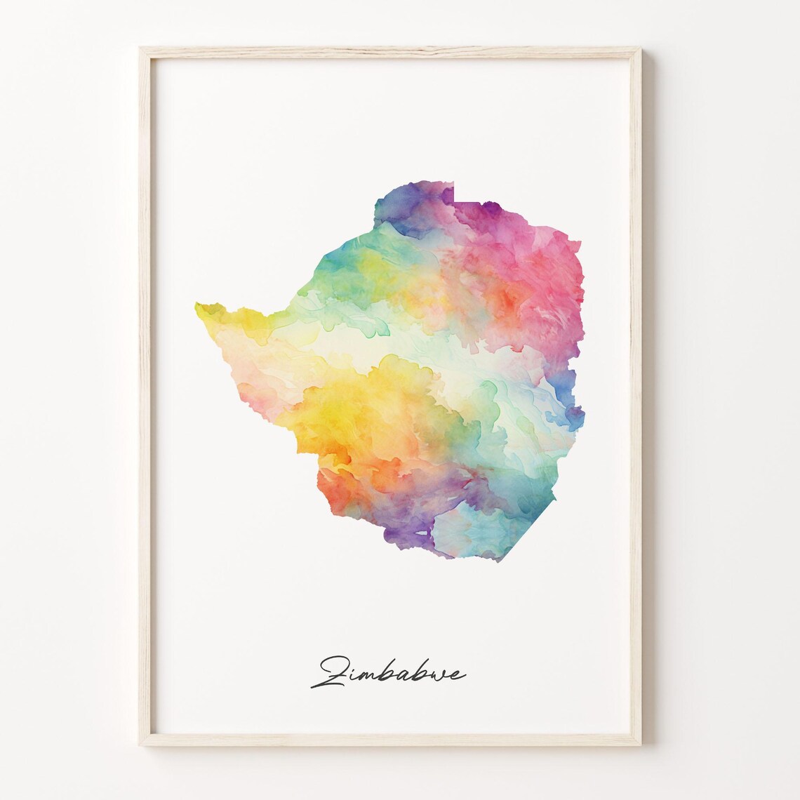 Zimbabwe Watercolor Country Map Vibrant Minimalist Travel Poster