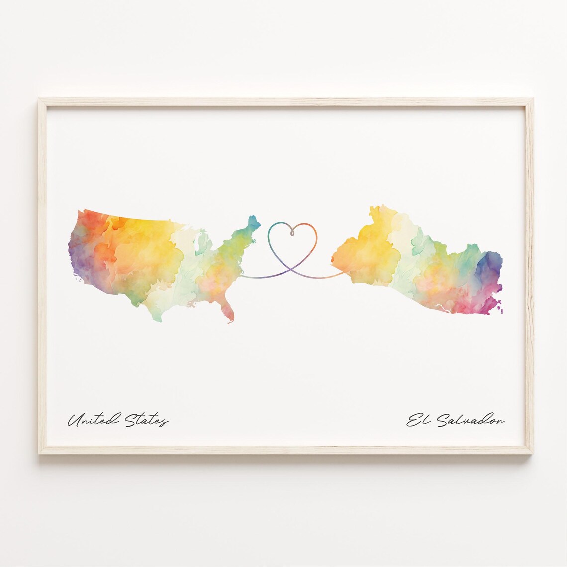 Us To El Salvador Watercolor Map Art Print