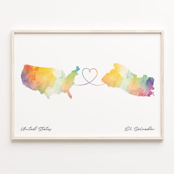 Us To El Salvador Watercolor Map Art Print