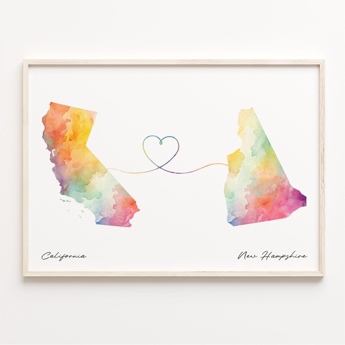 New Hampshire Watercolor Map Art Print, Travel Poster