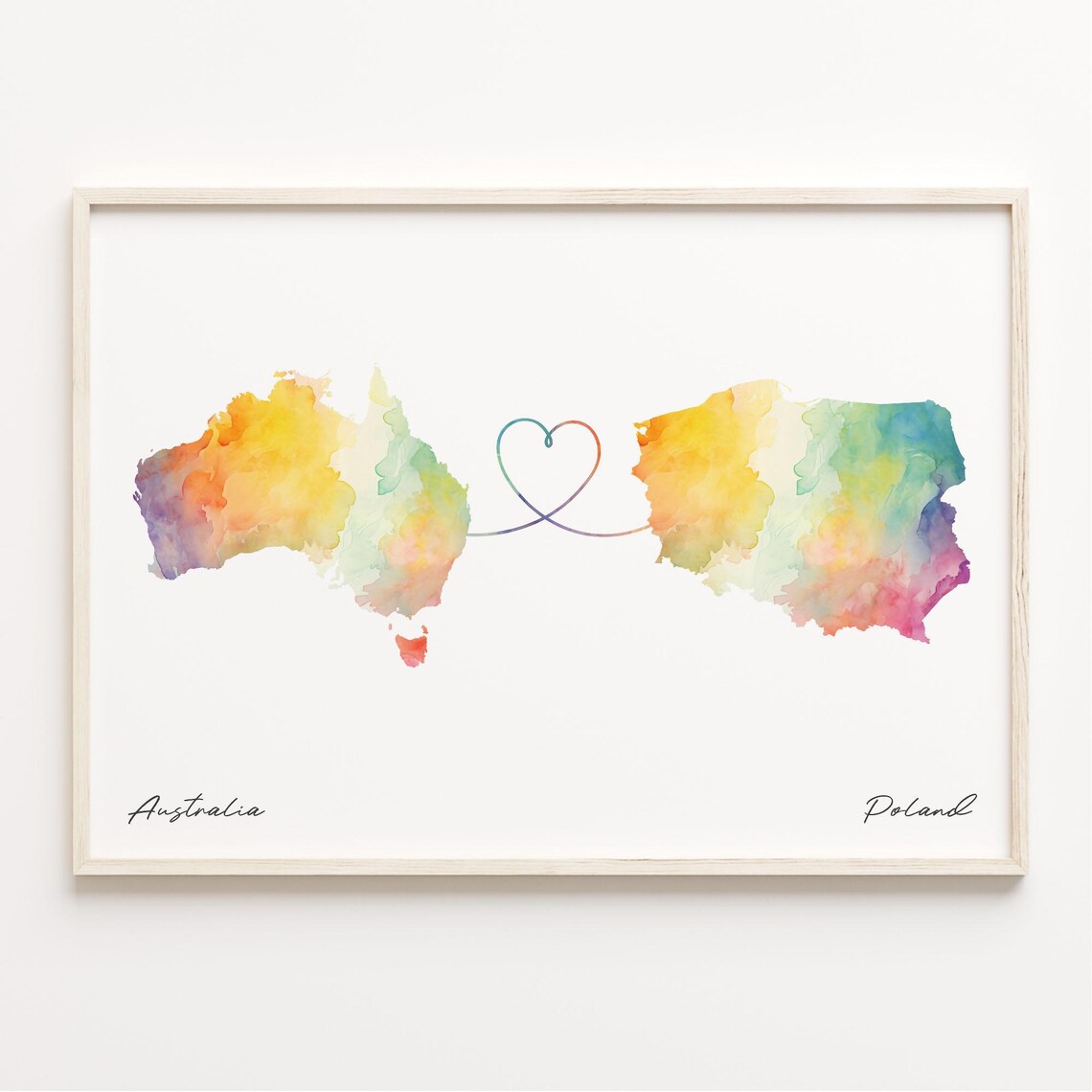 Australia to Poland Watercolor Map Art Print