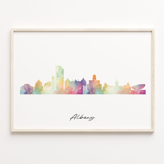 Albany New York Pastel Watercolor Skyline Cityscape Art Poster