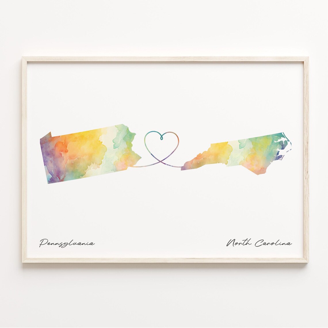Pennsylvania To North Carolina Watercolor Map Art Print
