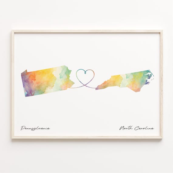 Pennsylvania To North Carolina Watercolor Map Art Print