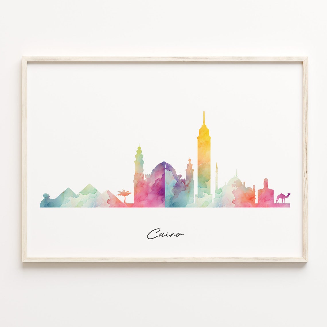 Cairo Egypt Watercolor Skyline Pyramids Camel Cityscape Poster