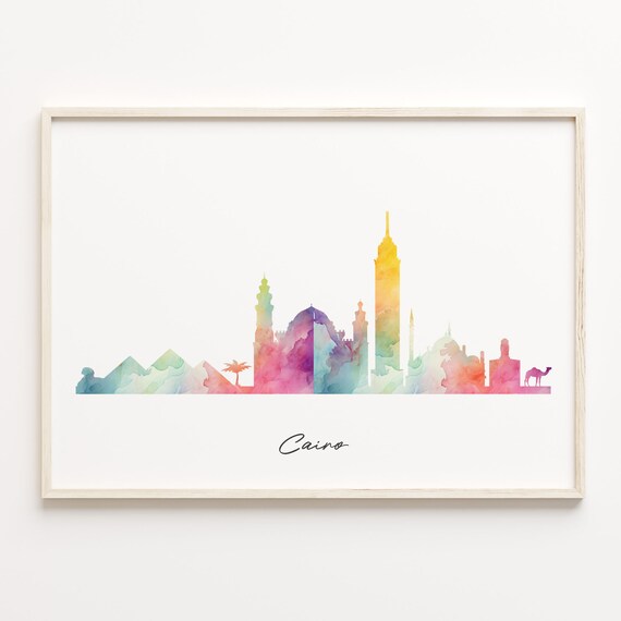 Cairo Egypt Watercolor Skyline Pyramids Camel Cityscape Poster