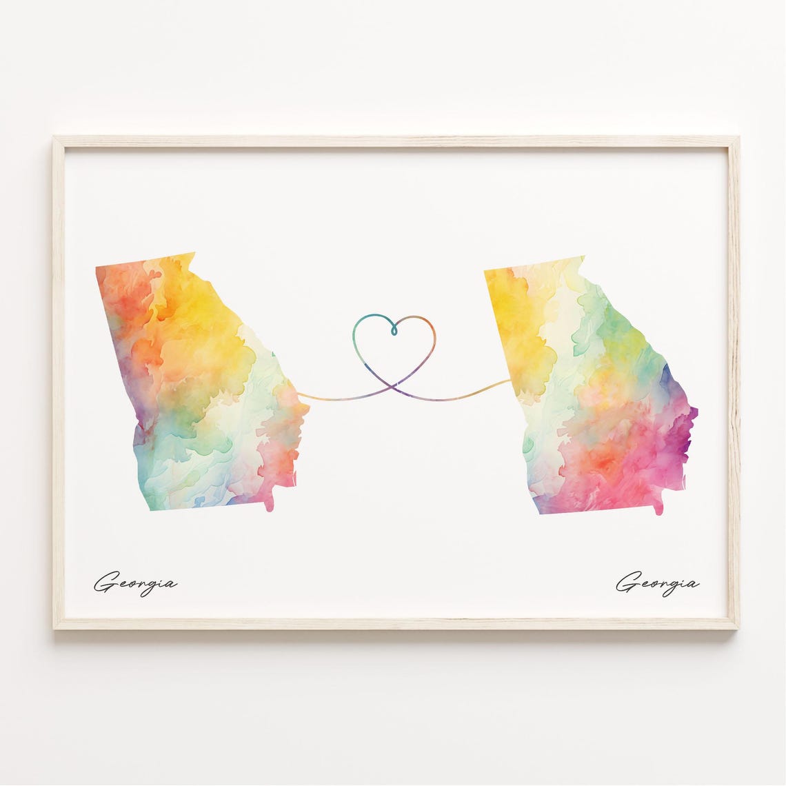 Georgia To Georgia Watercolor Heart Map Home State Love Poster
