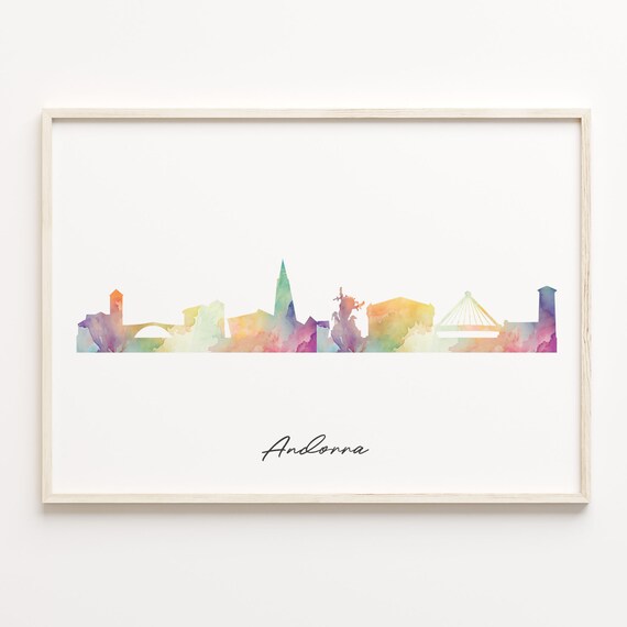 Andorra Europe Watercolor Skyline Cityscape Travel Gift Poster