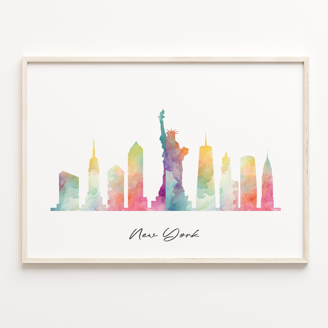 New York Statue Of Liberty Watercolor Skyline Cityscape Poster