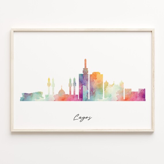 Lagos Nigeria Watercolor Skyline Cityscape Travel Wall Poster