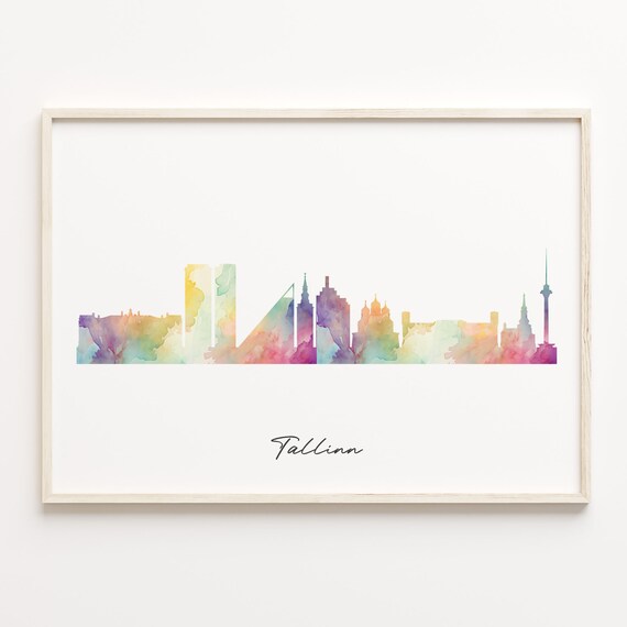 Tallinn Estonia Watercolor Skyline Old Town Cityscape Travel Poster