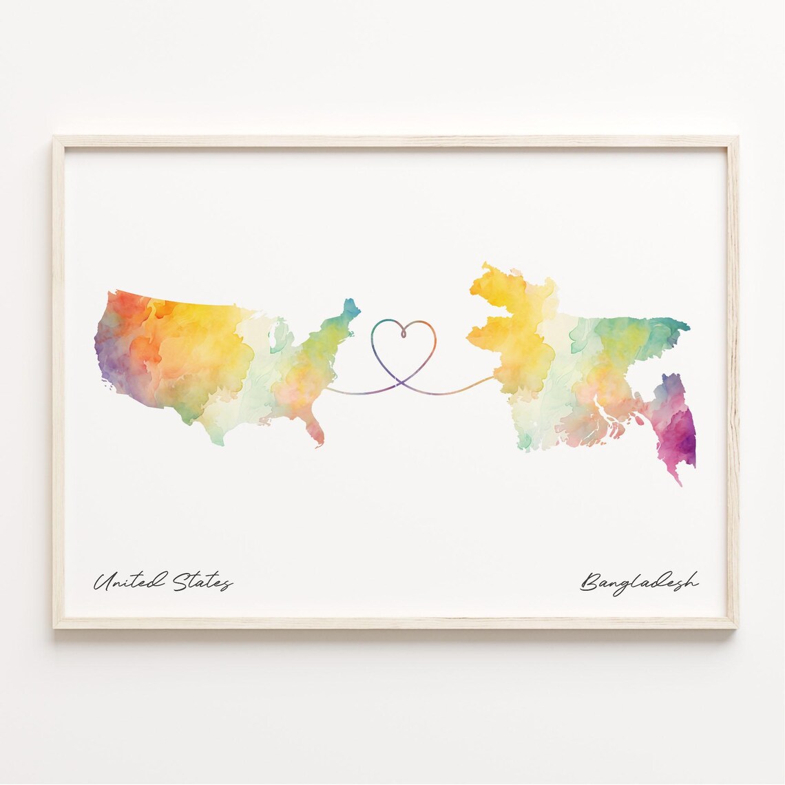 Us To Bangladesh Watercolor Map Art Print