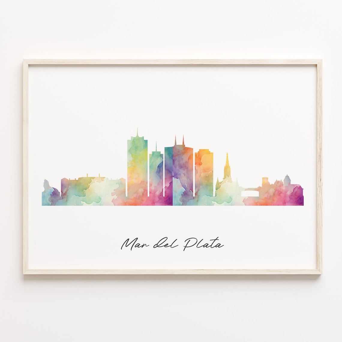 Mar Del Plata Argentina Watercolor Skyline Cityscape Coastal Art Poster