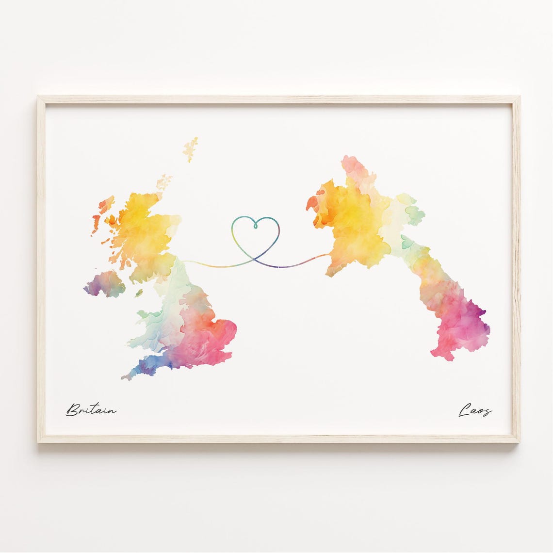 Britain Laos Watercolor Heart Map Long Distance Couple Love Poster