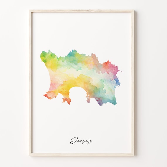 Jersey Channel Islands Watercolor Map Country Shape Art Print