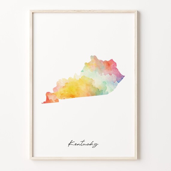 Kentucky Watercolor State Map Poster in Vibrant Rainbow Pastel Hues