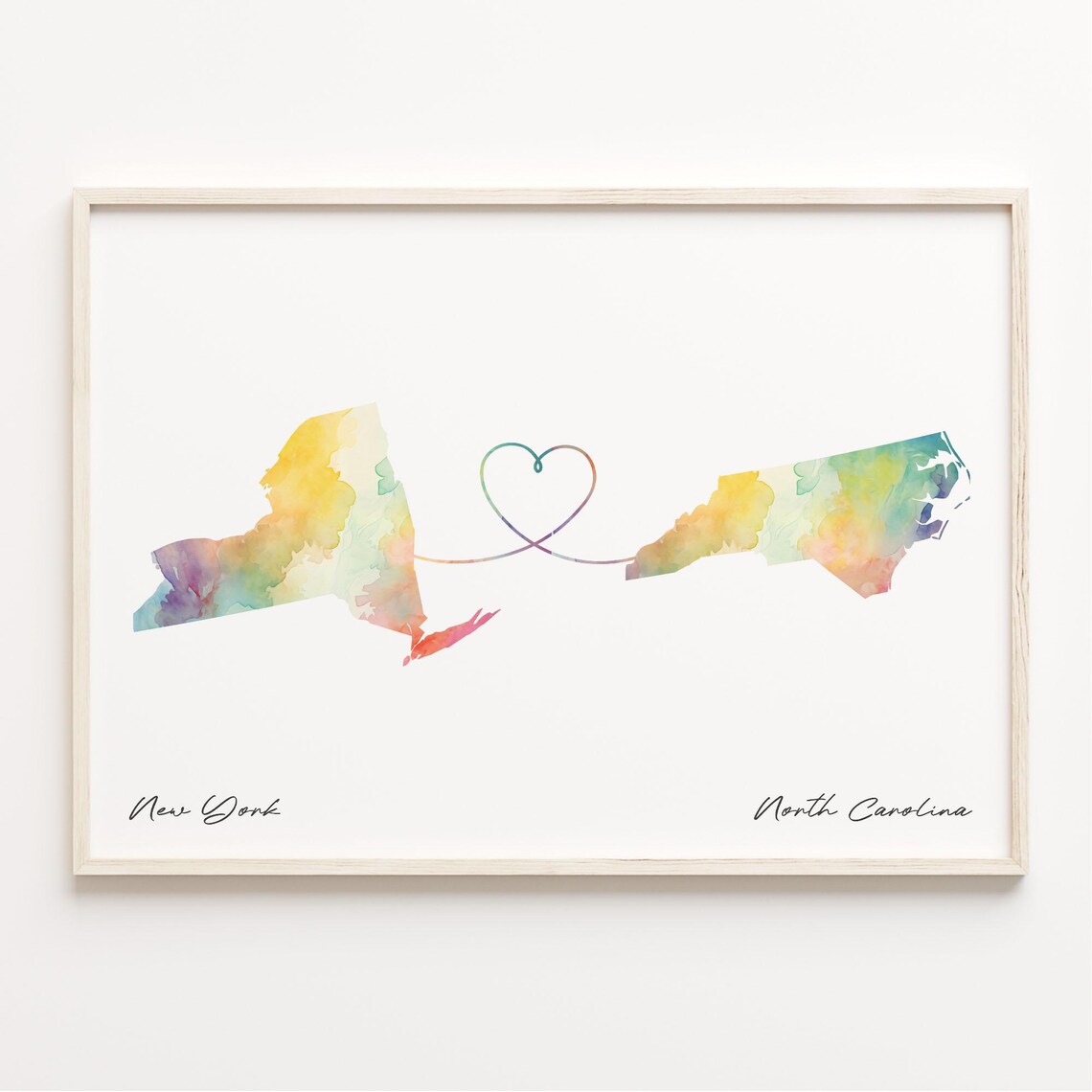 New York to North Carolina Watercolor Map Art Print