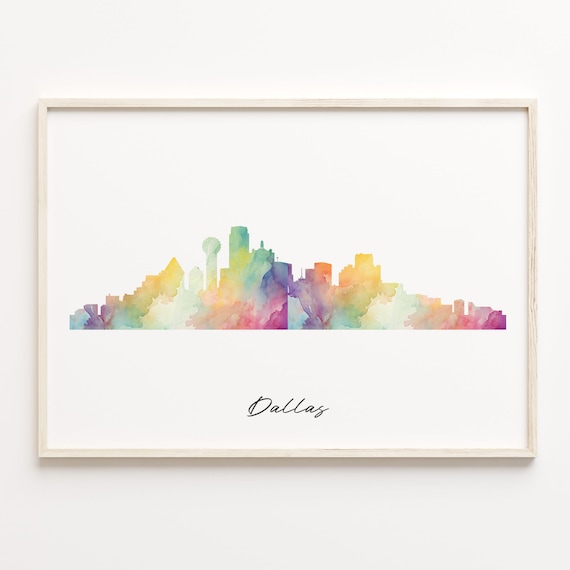 Dallas Texas Watercolor Skyline Cityscape Home Decor Travel Poster