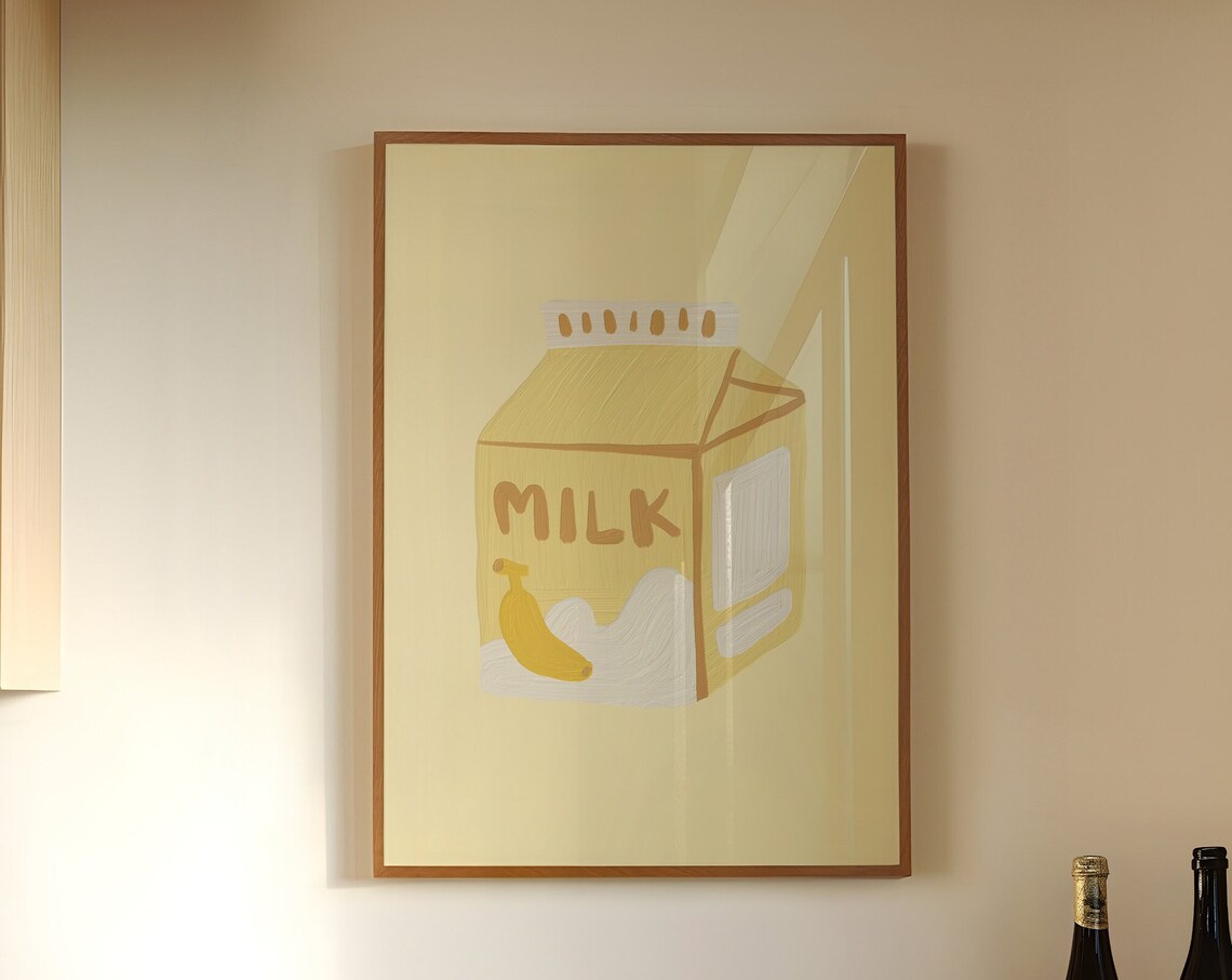 Milk Carton Banana Cute Hand Drawn Kitchen Food Illustration Poster