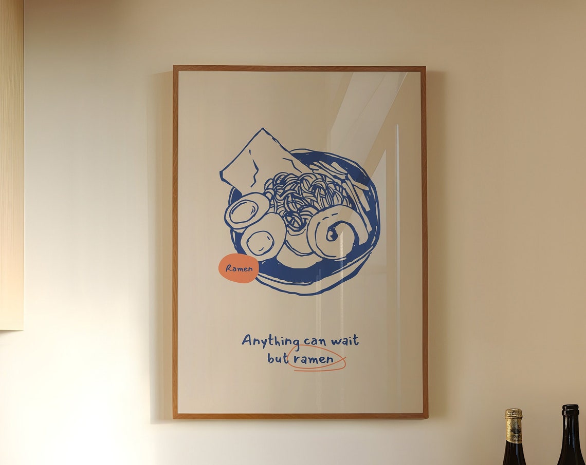 Ramen Noodle Bowl Illustration Kitchen Quote Funny Food Art Poster