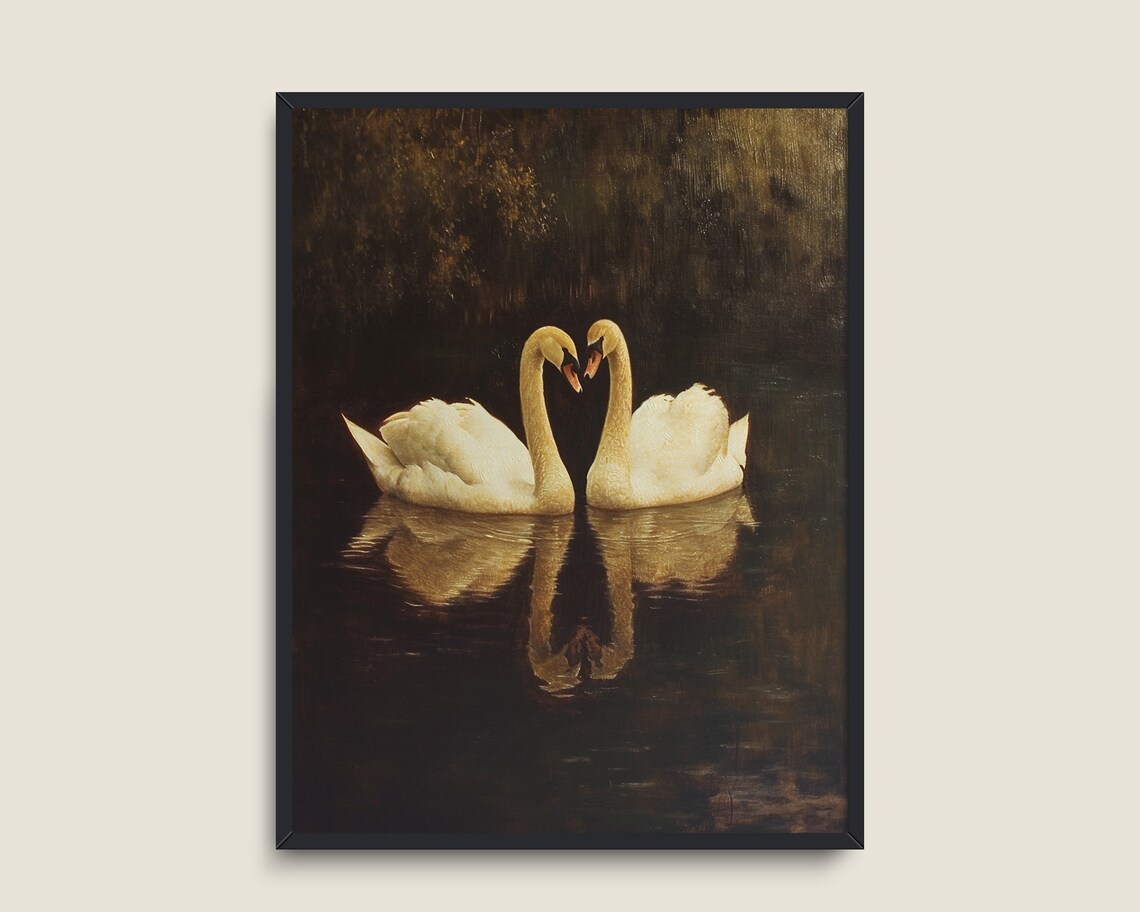 Vintage Swan Print, Moody Victorian Goth Landscape - Image 3