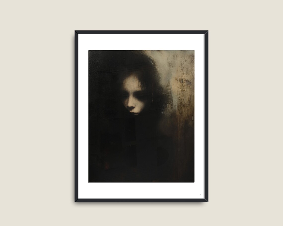 Woman Face Emerging Shadow Dark Moody Portrait Gothic Dark Academia Wall Art - Image 2