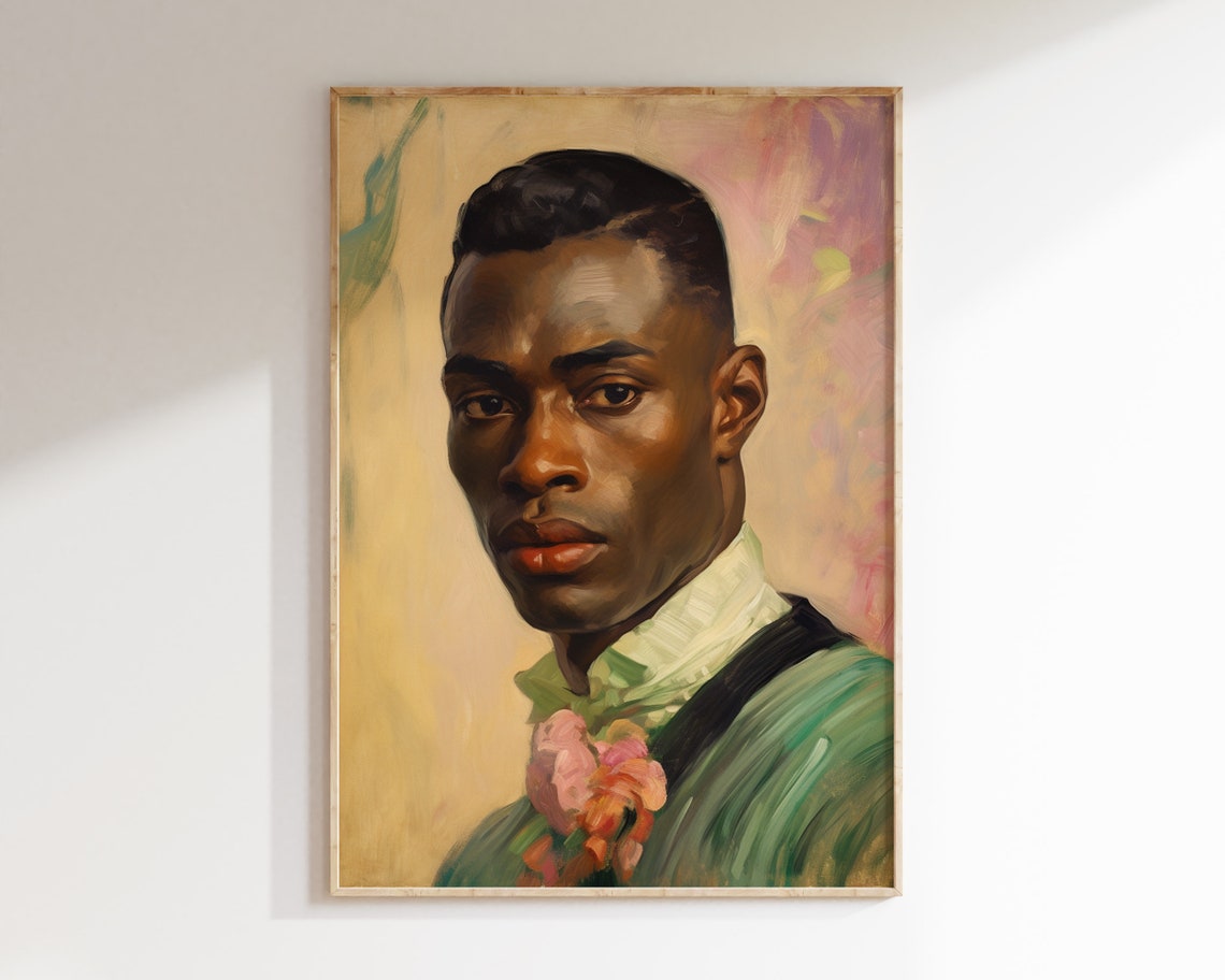 Vintage Portrait Handsome Man Green Jacket Floral Dark Academia Poster - Image 2