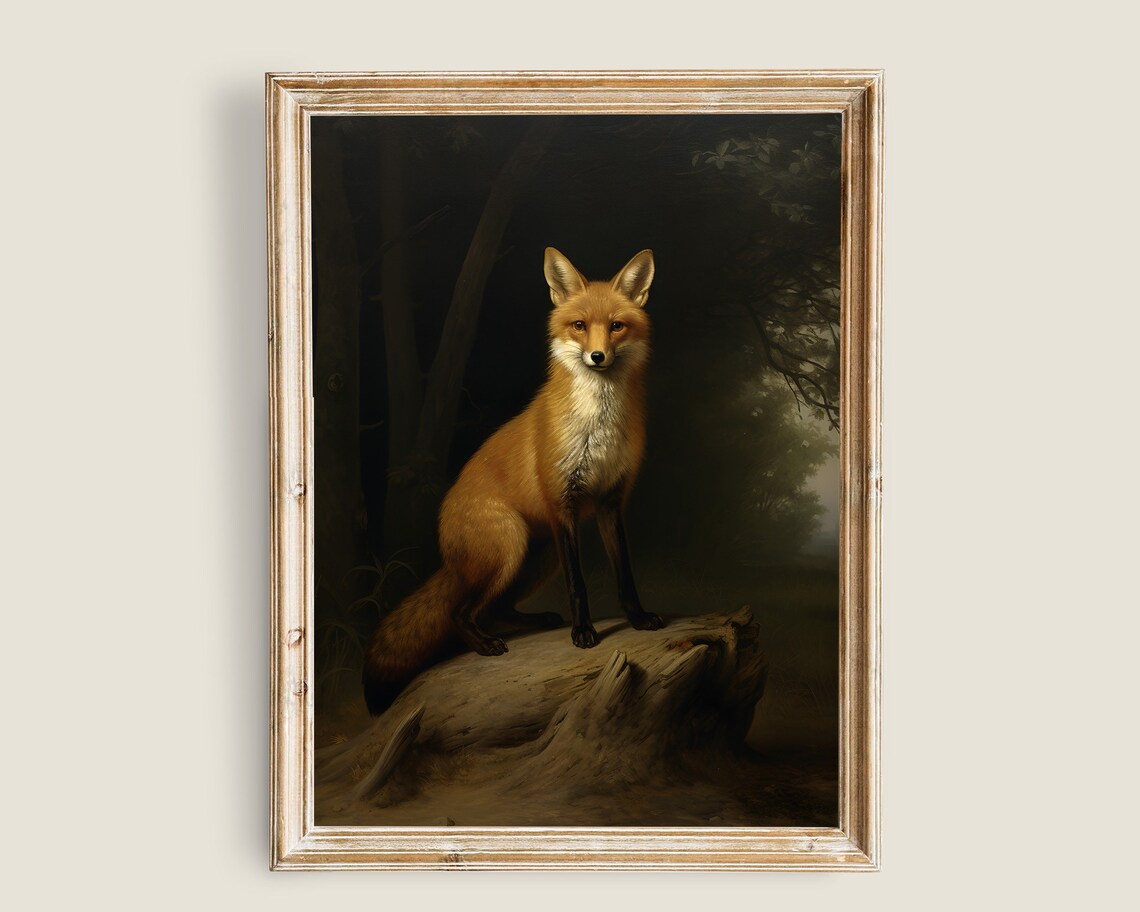 Fox Vintage Animal Art for Dark Academia Decor