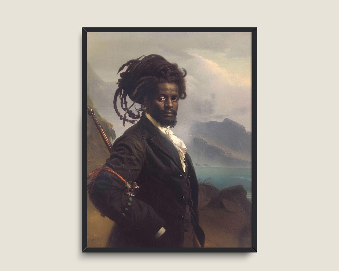 Black Victorian Man Portrait Rifle Coastal Mountain Vintage Wall Art - Image 3