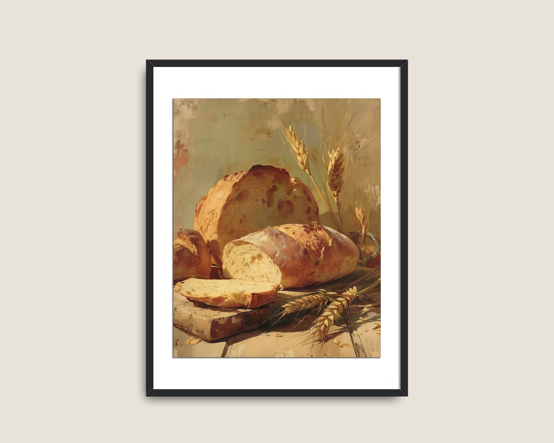 Rustic Bread Loaves Wheat Still Life Vintage Kitchen Painting Poster - Image 2