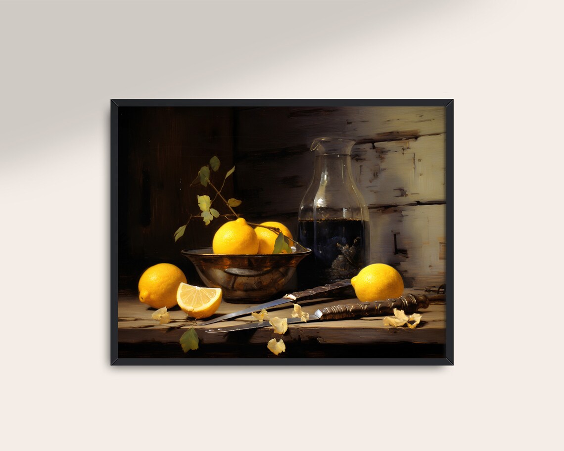 Lemons Still Life Vintage Farmhouse Kitchen Art - Image 3