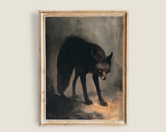 Fox Painting Vintage Art Art Vintage Animal Art Moody Dark Academia Decor Dark Forest Wall Art