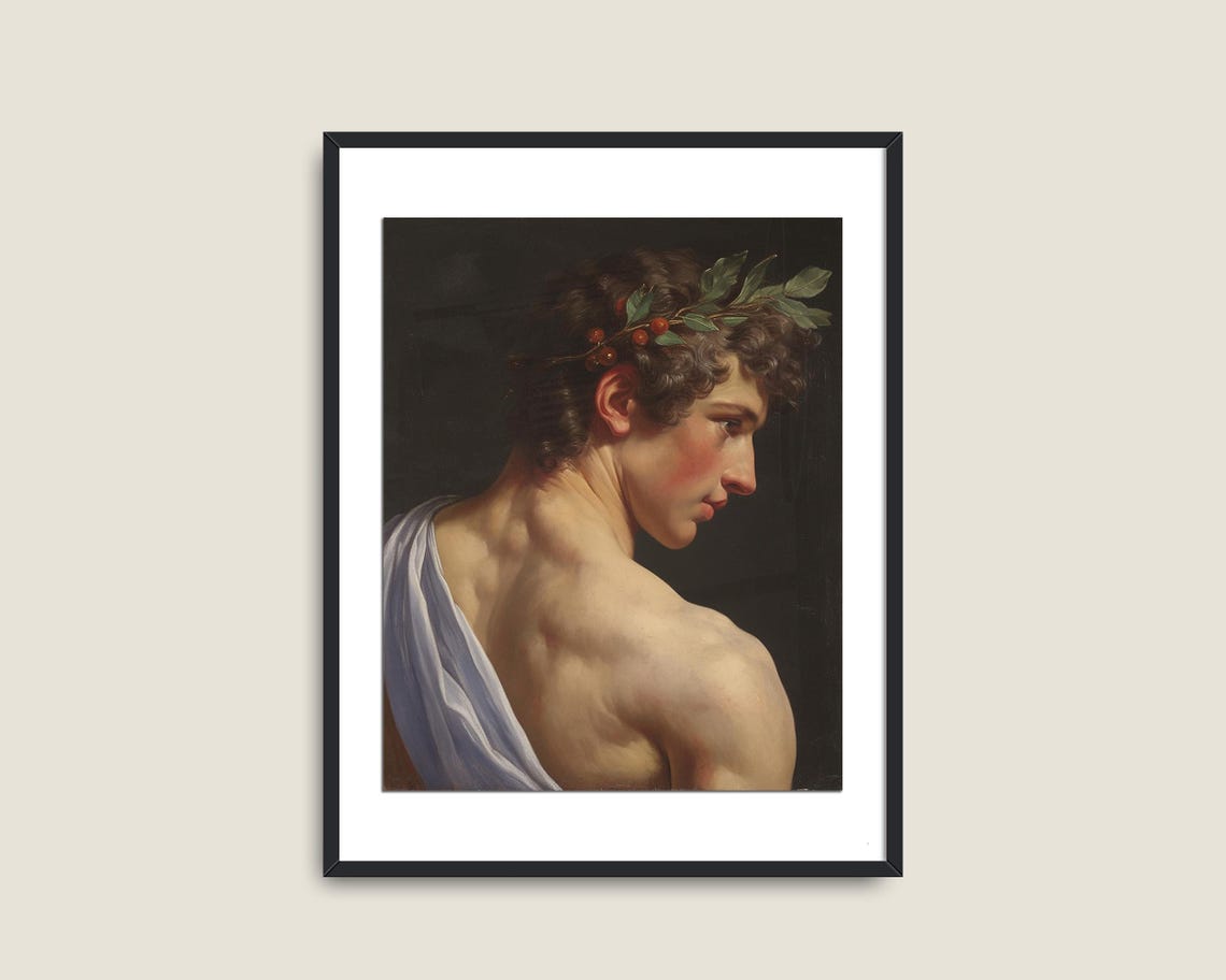 Young Roman Man With Laurel Wreath Looking Down Classical Poster - Image 2