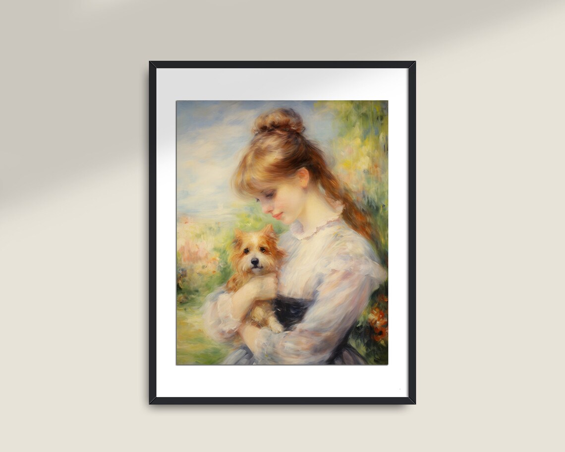 Woman With Puppy Vintage Painting, Light Academia Art Print - Image 2