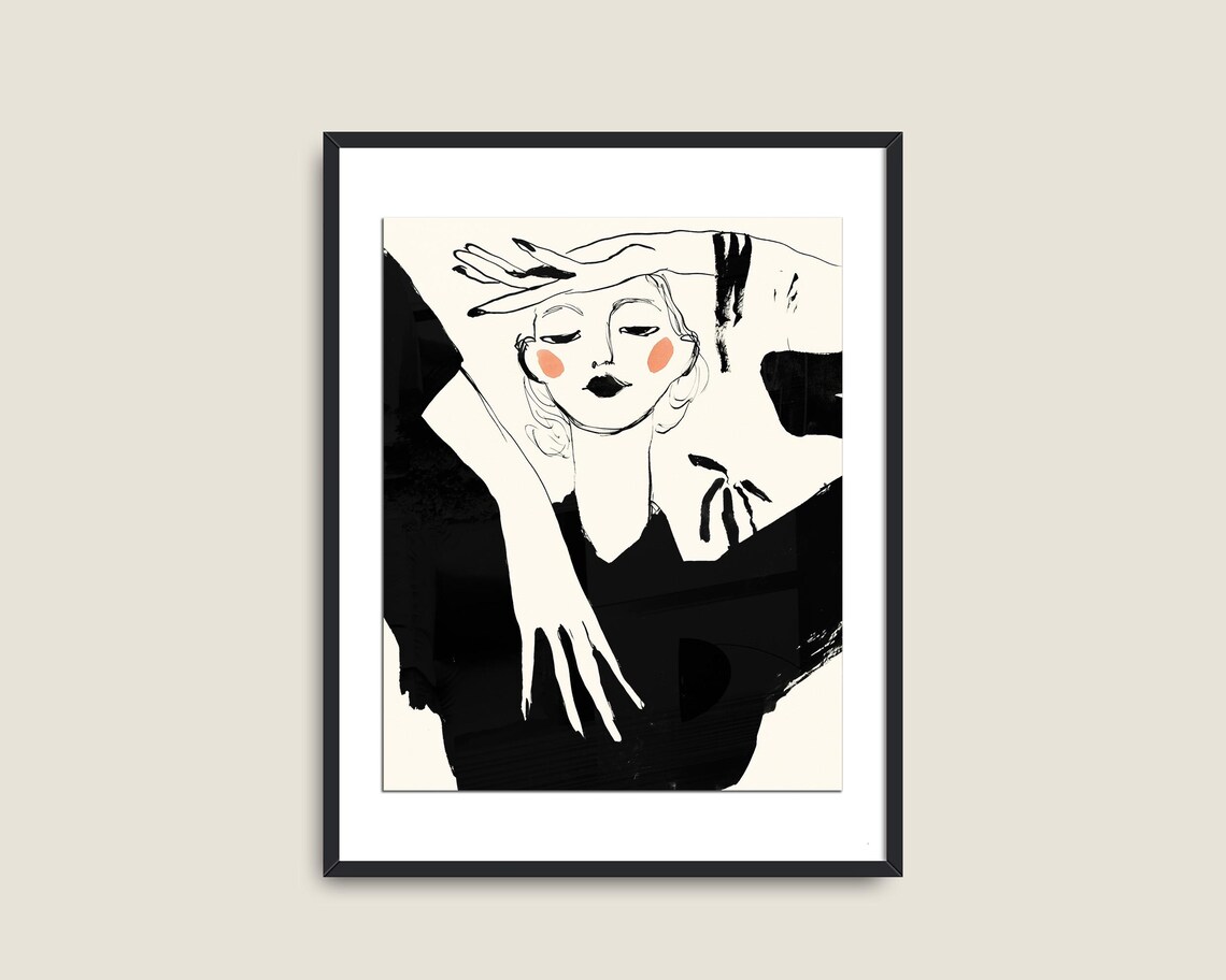 Fashion Woman Minimalist Ink Illustration Bold Black Feminine Art Wall Art - Image 2