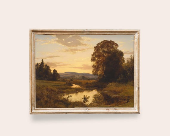 Dark Moody Landscape Art Vintage Wall Art Vintage Landscape Sunset Print Farmhouse Prints Dark Cottagecore