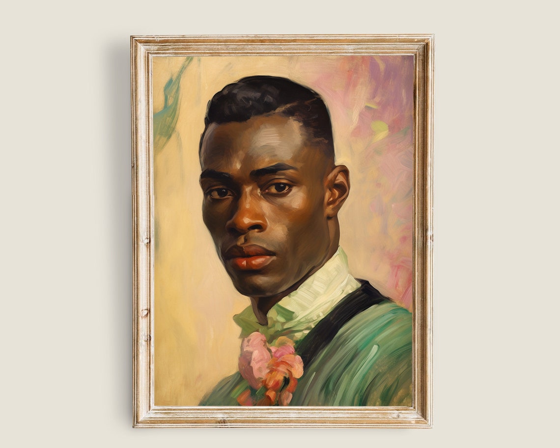 Vintage Portrait Handsome Man Green Jacket Floral Dark Academia Poster