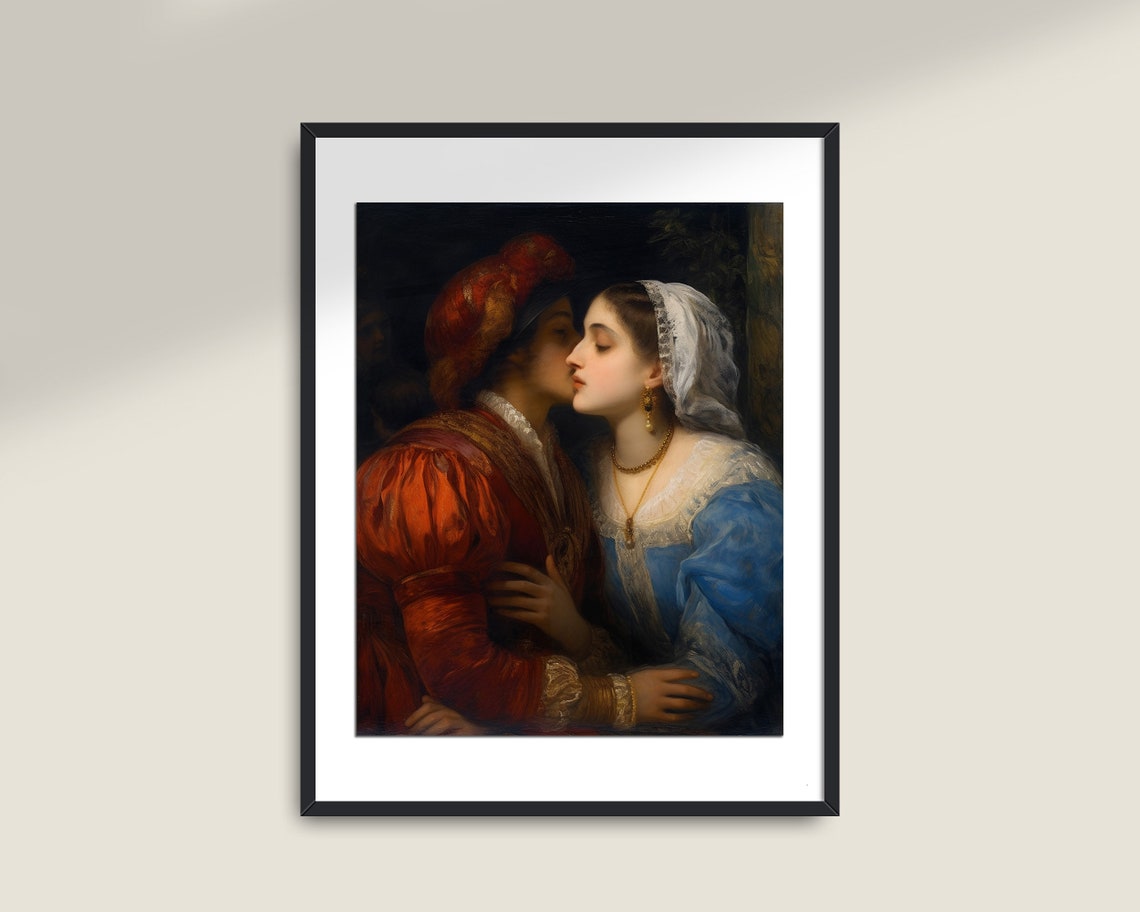 Renaissance Couple Kiss Romantic Vintage Love Portrait Wall Art - Image 2