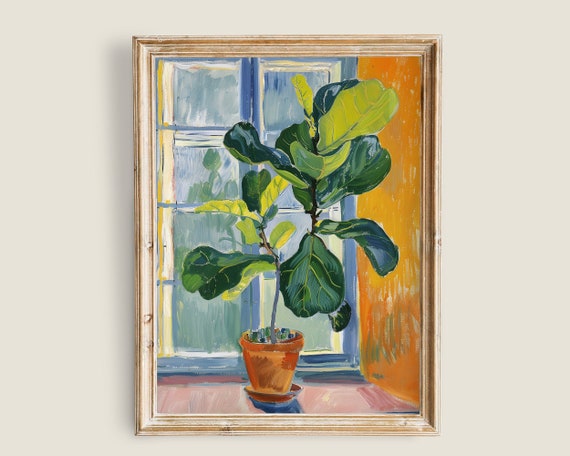 Fiddle Leaf Fig Painting Vintage Botanical Art Matisse Boho Indoor Plants Prints Fig Tree Art Wall Art
