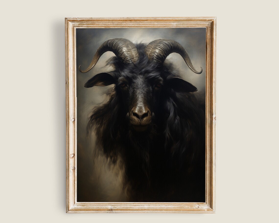 Black Goat Art Print, Dark Academia Wall Decor