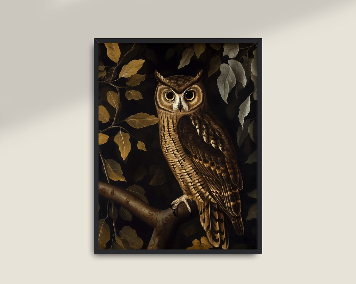 Antique Owl Painting, Vintage Dark Academia Art Print - Image 3