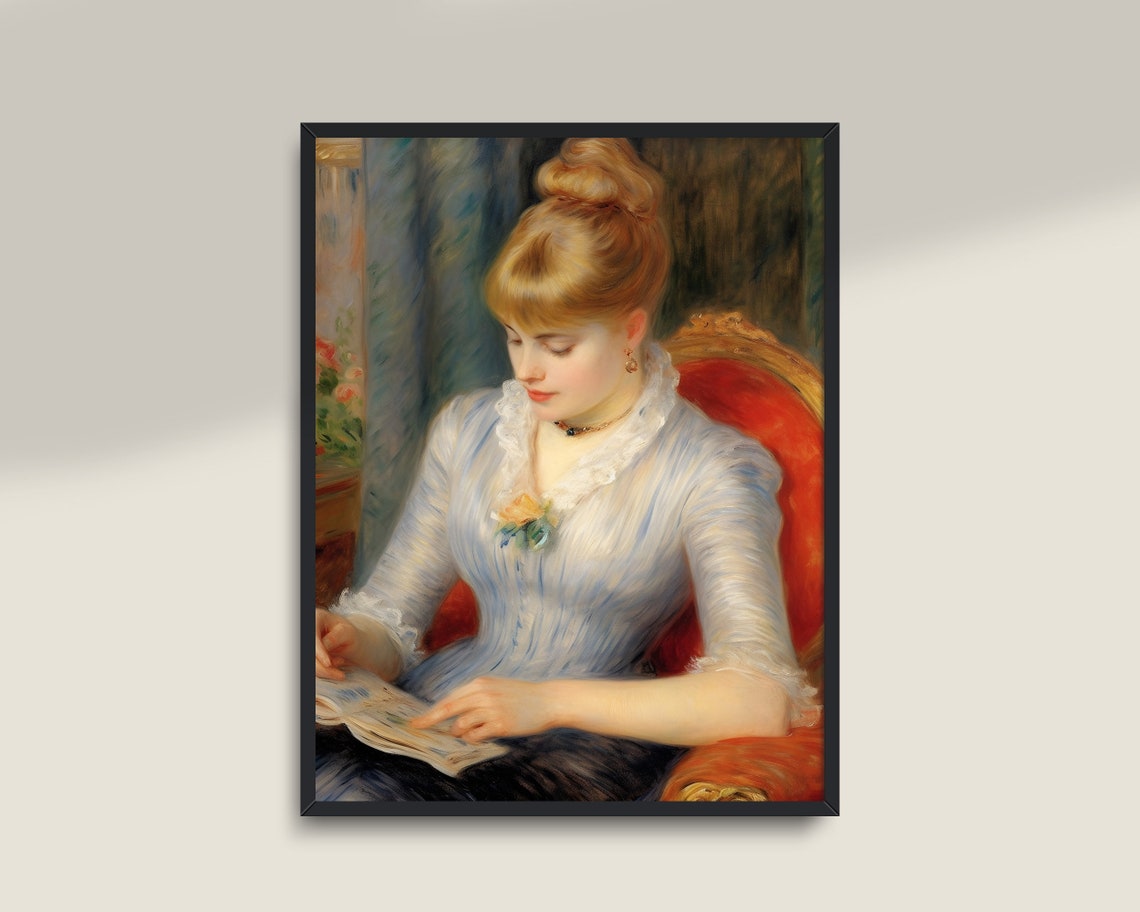 Woman Reading Seated Impressionist Vintage Book Lover Wall Art - Image 3