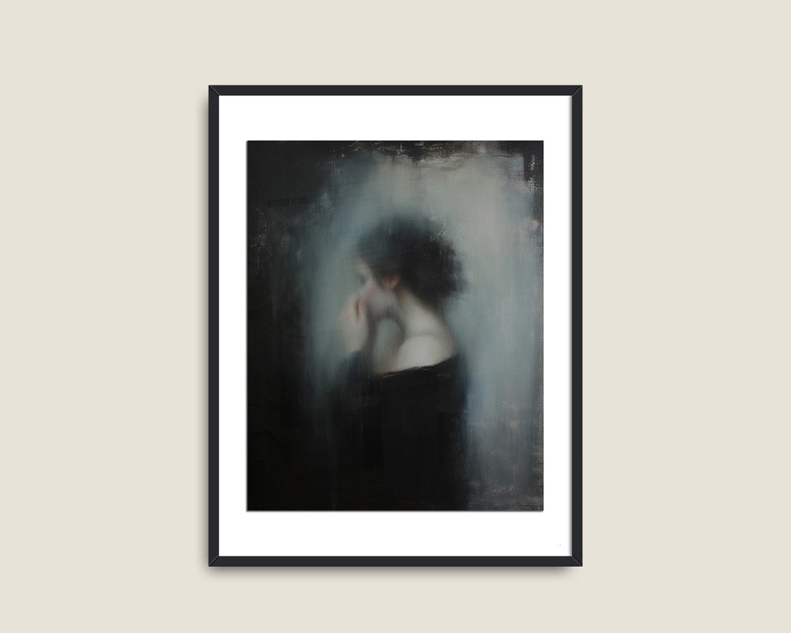 Victorian Woman Shadowed Profile Portrait Dark Academia Gothic Print - Image 2