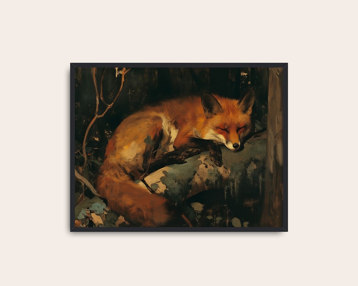 Sleeping Fox Vintage Animal Art Print, Rustic - Image 3