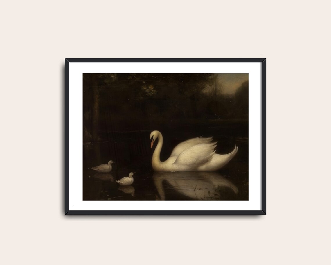 Vintage Swan Art Print, Dark Academia Decor - Image 2