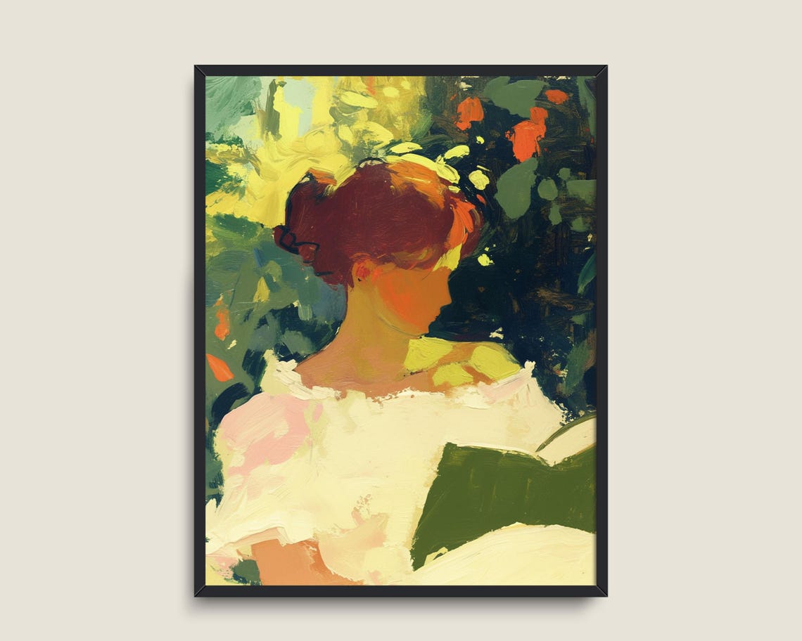 Impressionist Woman Reading Outdoors Sunlit Garden Portrait Poster - Image 3